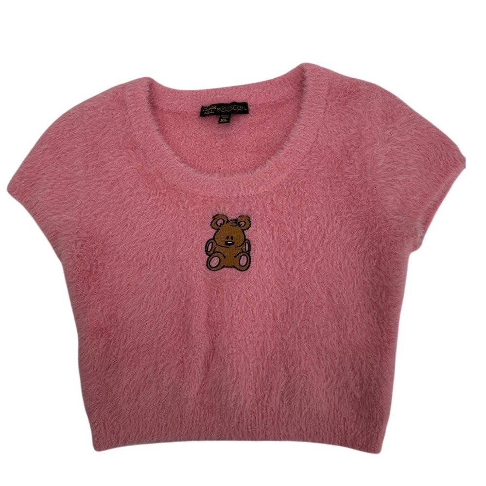 Dolls Kill x Garfield Pink Fuzzy Pooky Bear‎ Crop Top Sweater XL DKG222769 chic